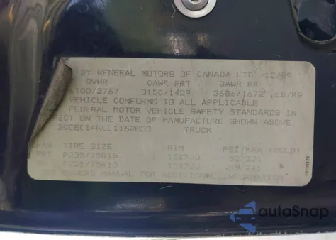 1990 Chevrolet Gmt-400 C1500 from USA, damaged, VIN 2GCEC14K0L1162833